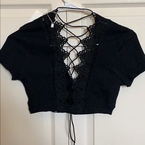 Lace up black crop top